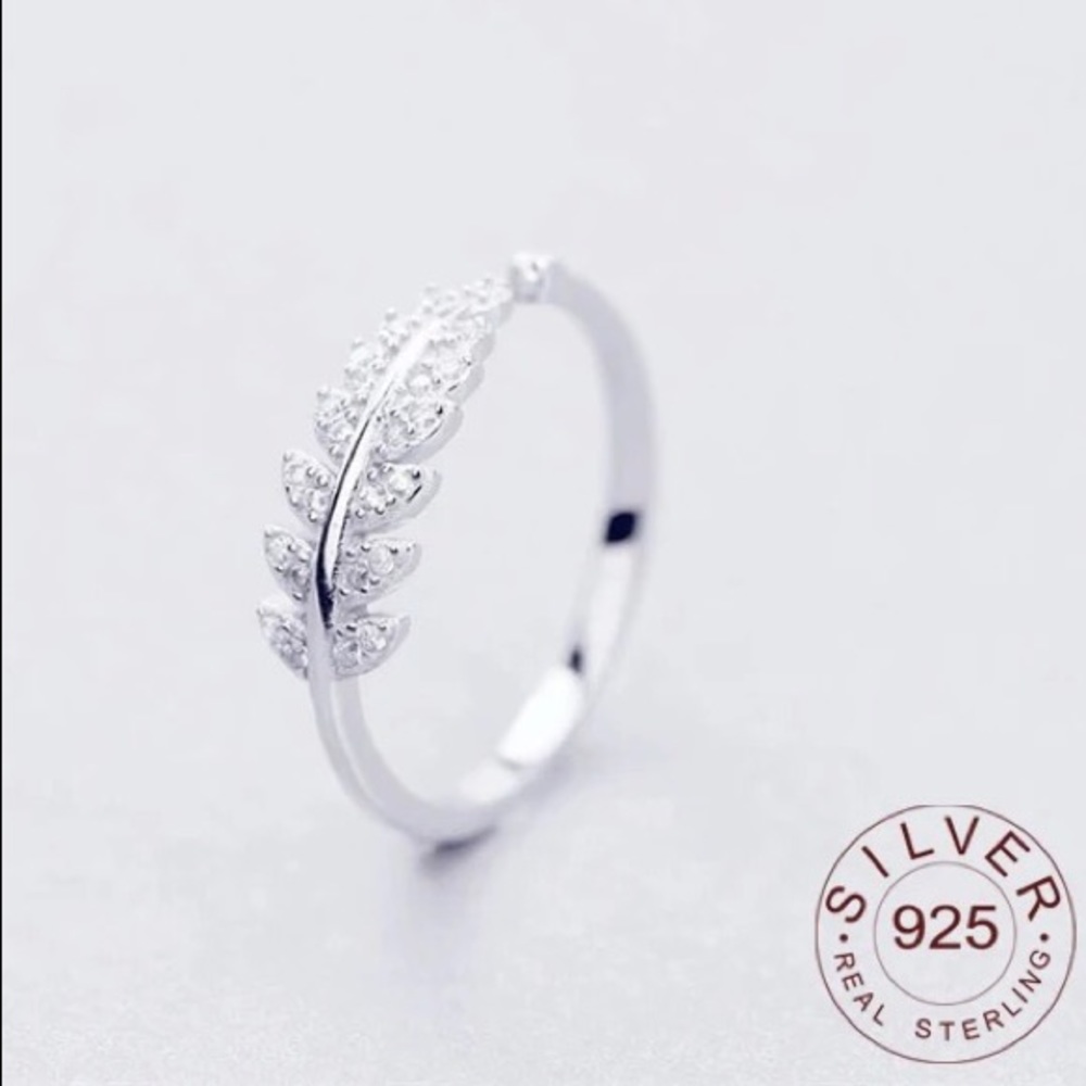 New Sterling Silver Feather 925 Adjustable Ring